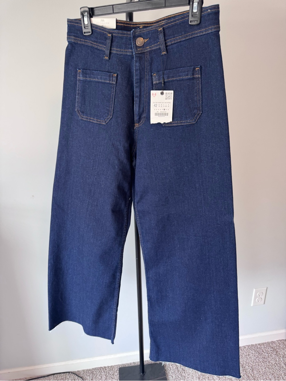 Zara Dark Blue Cropped Wide-Leg Jeans